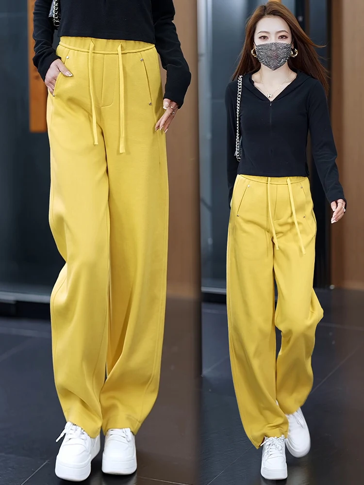 

Спортивные женские брюки с высокой талией и широкими штанинами, весна-осень 2026, новый стиль, повседневные узкие брюки-бананы, уличный стиль, хлопок