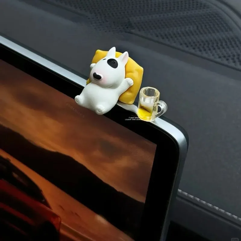 Bull terrier acessórios para carro interior-adorável estatueta de painel com pose relaxada, ornamento automático para pára-brisa tesla modelo 3