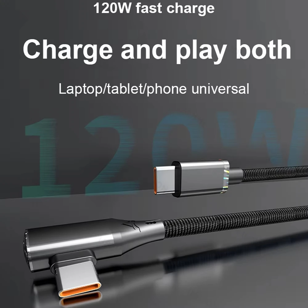 NNBILI 90 Degree Elbow USB A To Type C Cable 120W Fast Charging USBC To Type C Cable For Samsung Xiaomi Huawei Charger Data Cord image 2