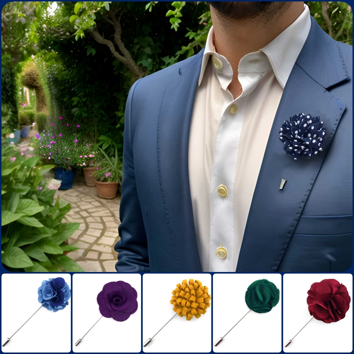 Mens Boutonniere Lapel Flowers Burgundy Blue Yellow Green Wedding Party Groomsmen Classic Accessory Gift Fashion