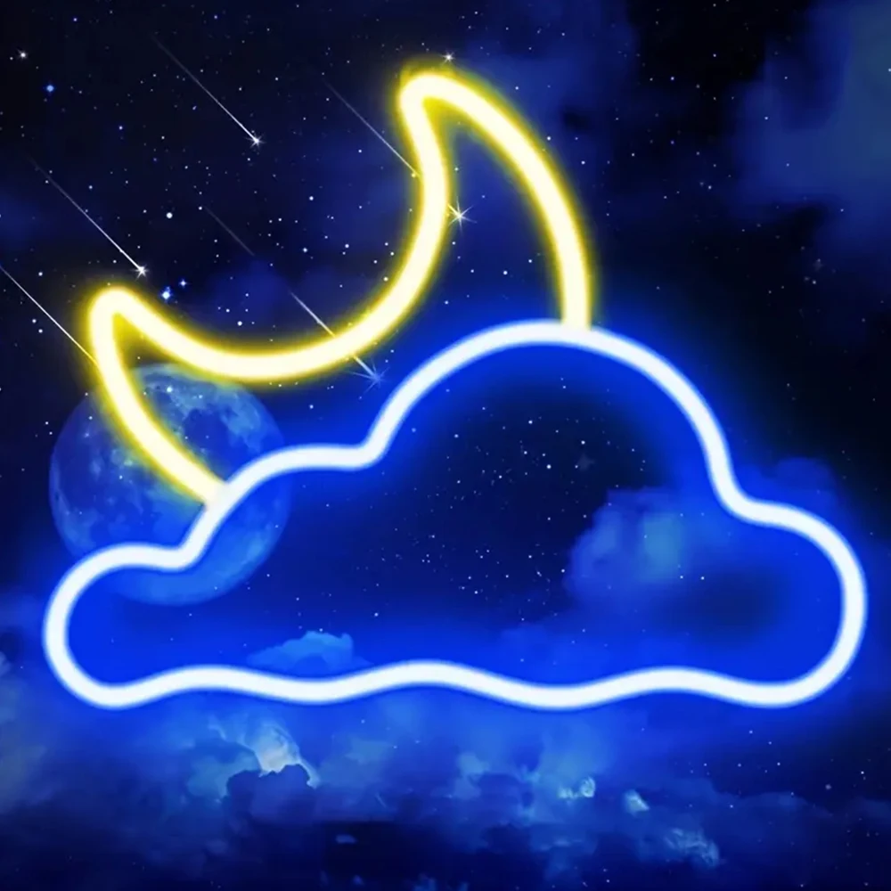 Cloud And Moon LED Neon Light, Neon Lights Sign For Wall Decor, USB Powered LED Neon Signs For Bedroom Wedding Party Decoration