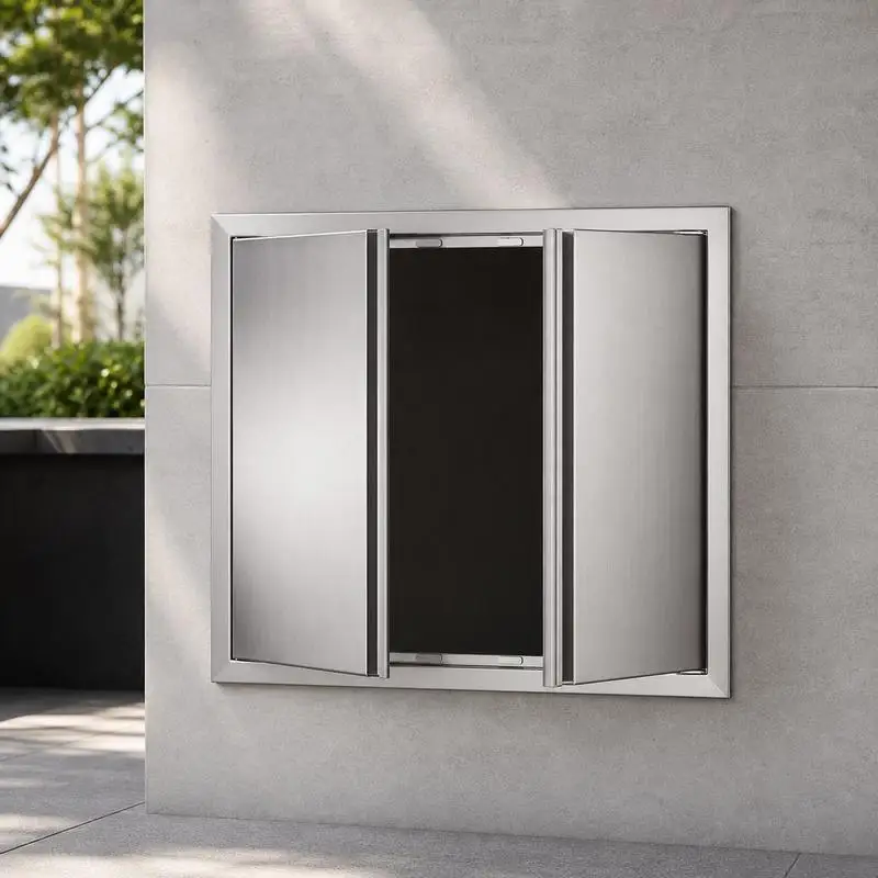 Edelstahl-Einbau-Grilltür 87 x 9,5 x 68,5 cm, doppelt, mit Griff …