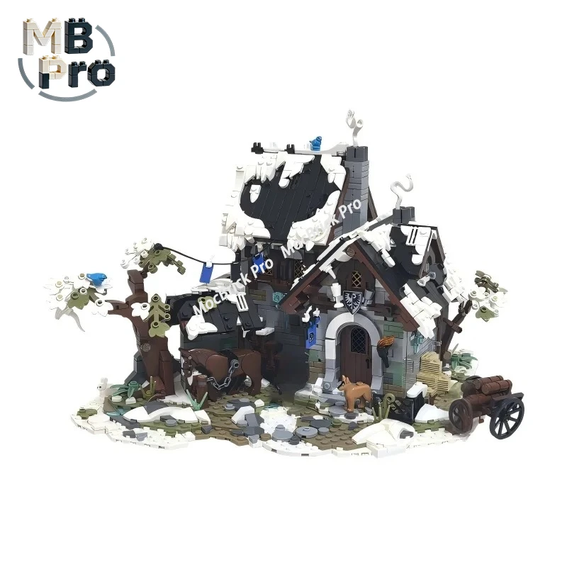 

Зимний средневековый пансионат MOC: Модель-конструктор «Черный Сокол» с сценой снежной бури, подарок для сборки