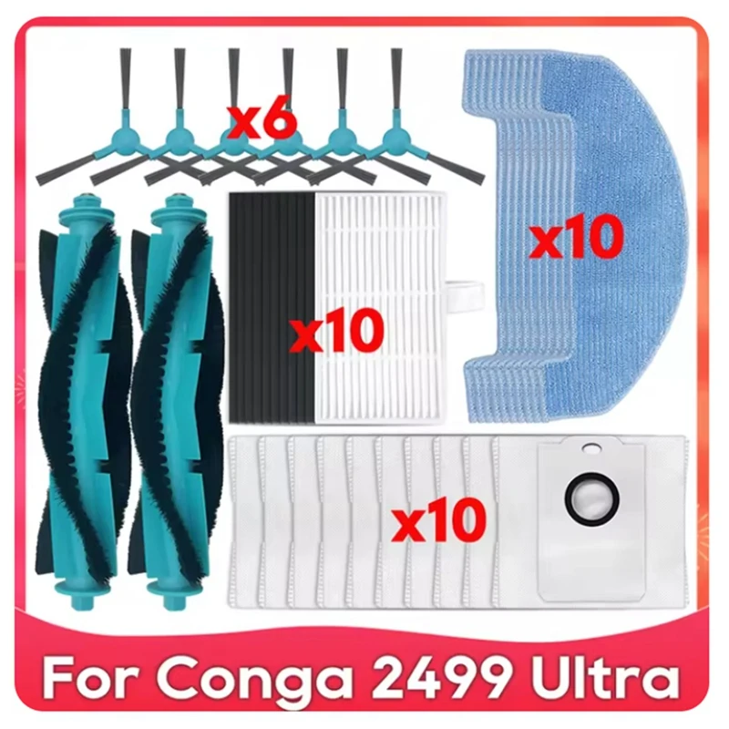 

38PCS For Conga 2499 Ultra Home Titanium Advanced / Atvel Smartgyro R80 Vacuum Main Side Brush Mop Filter Dust Bag