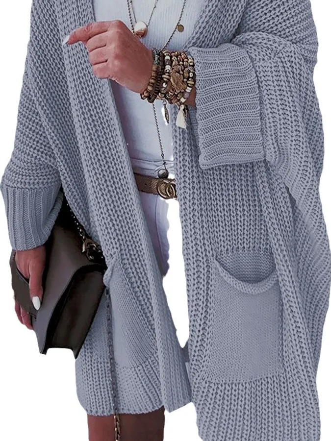 الخريف محبوك سترة المرأة المفتوحة سترة ركاب Sle فضفاض طويل رداء علوي غير رسمي حجم كبير ألياف البوليستر طويل Sve