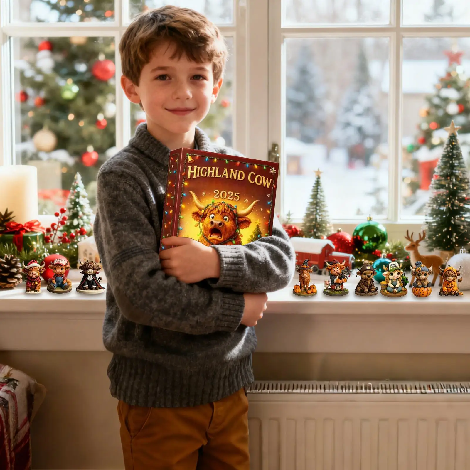 

Календарь обратного отсчета хайлендской коровы, 3D фигурки, подвески, обратный отсчет, 24 шт., рождественское украшение для крупного рогатого скота для дома, гостиной, книжная полка