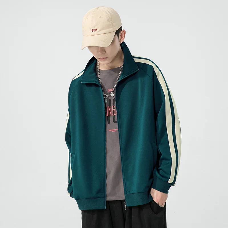 Y2k Cardigan Hoodie Men Spring Autumn Solid Color Coat Trend Port Style Casual Sports Zipper Stand Collar Couple Put On Clothes