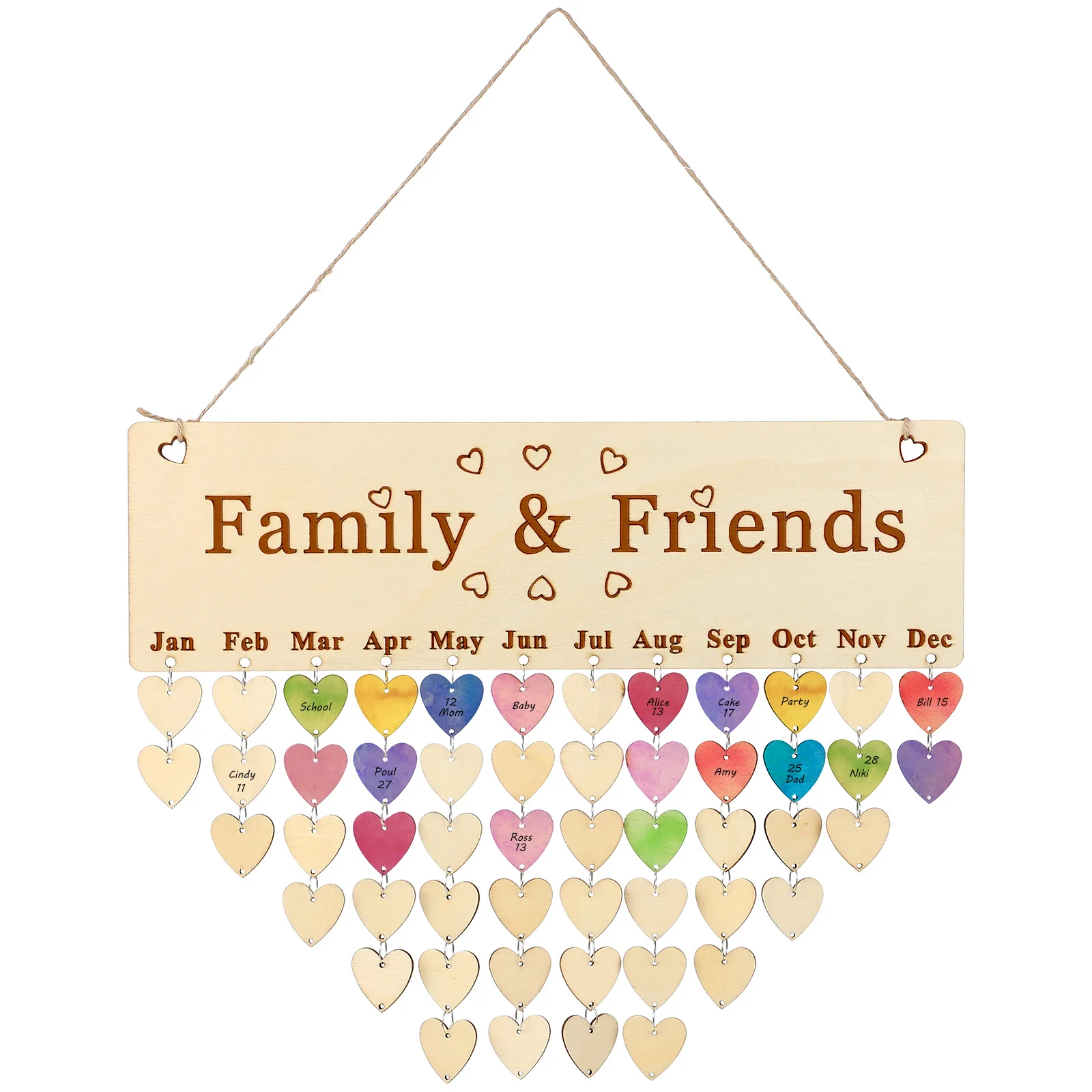 

Wooden Board Calendar 1xplaque 1xrope 50xheart Accessories DIY String Home Decor Birthday Anniversary Gift Wooden Board Calendar