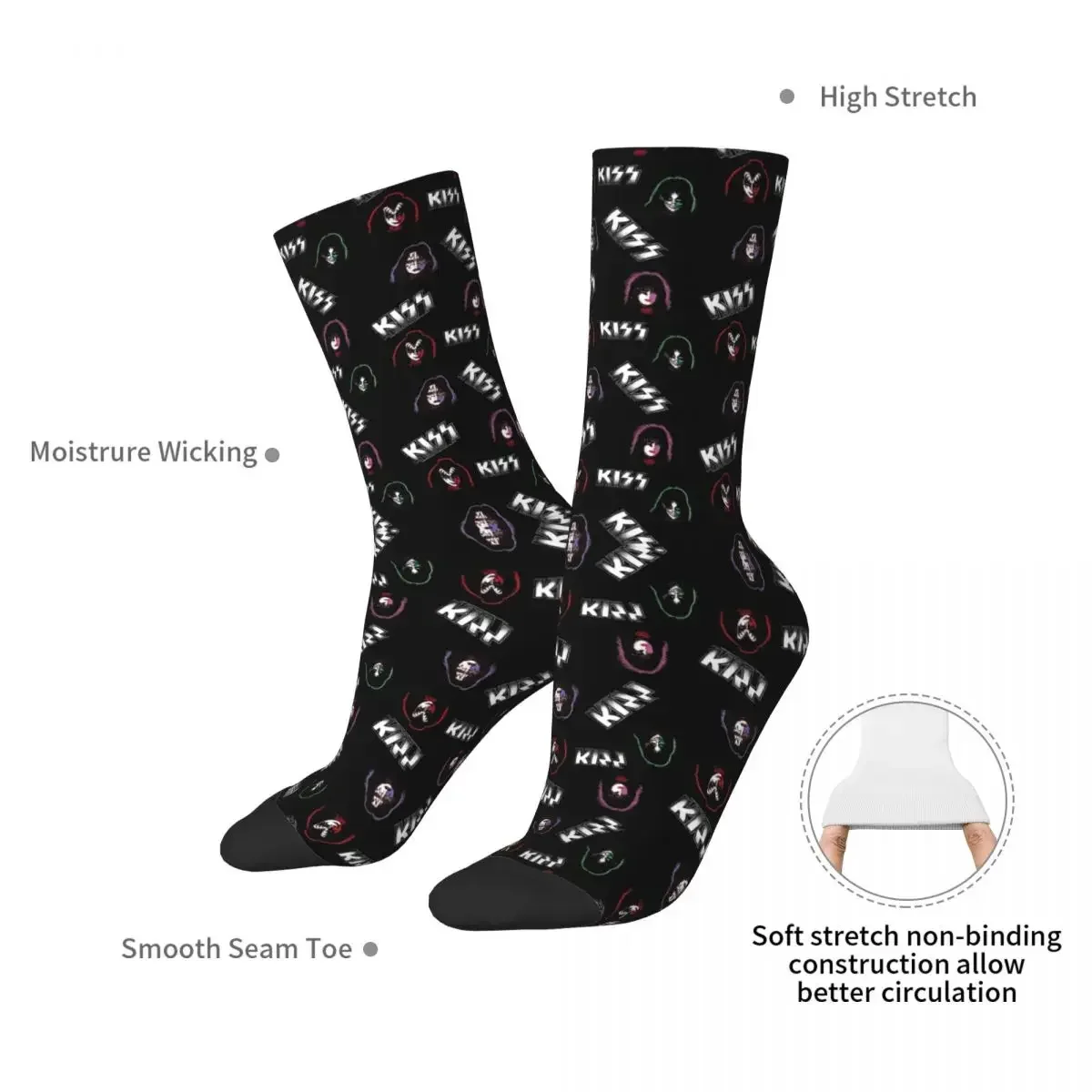 KISS Faces & Logo Pattern Socks Harajuku Super Soft Stockings All Season Long Socks Accessories for Man Woman's Birthday Present