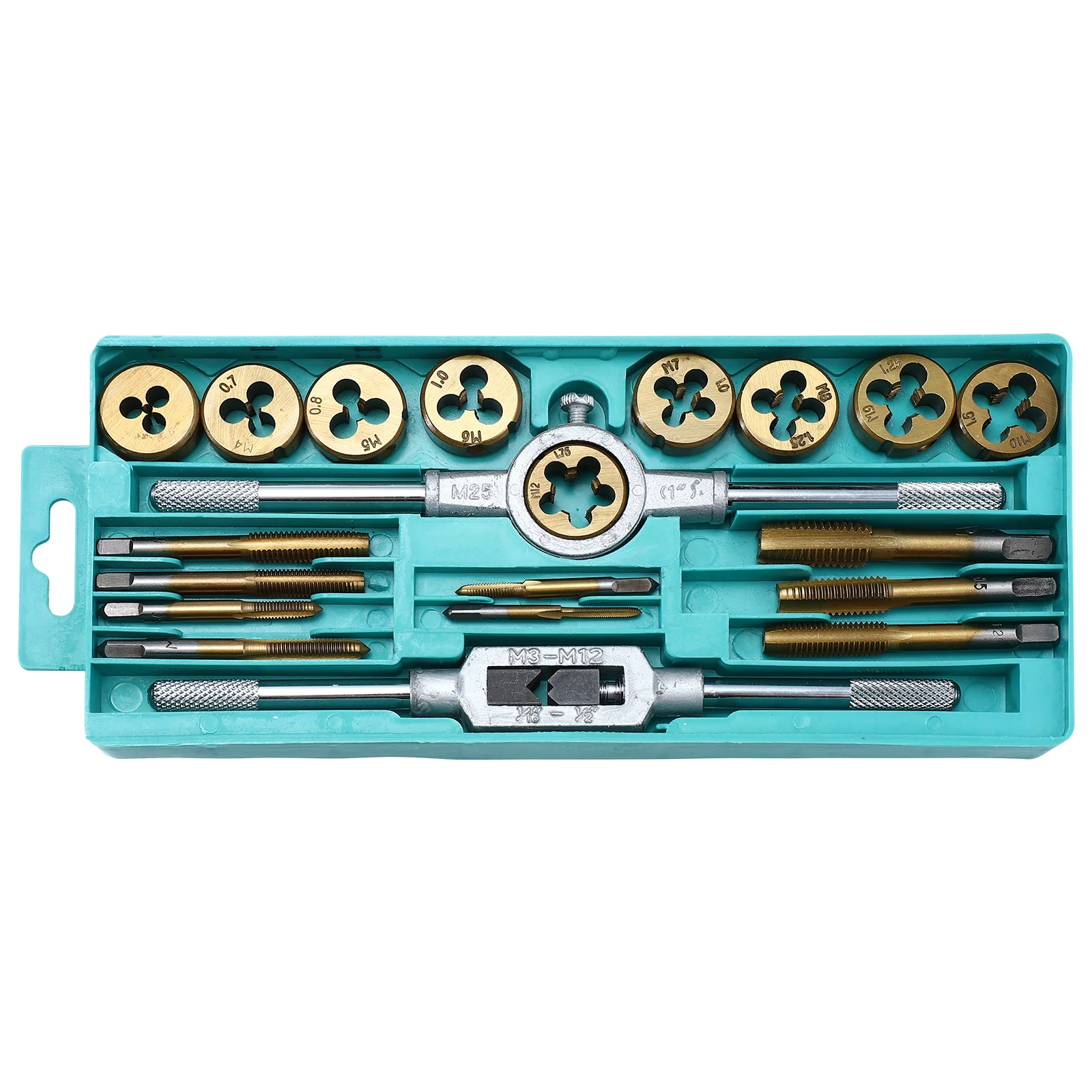 1 Set di maschietti metrici Set di utensili per maschiatura con filettatura in acciaio per il funzionamento manuale Chiave per maschi con manico portatile con filettatura e scatola di immagazzinaggio