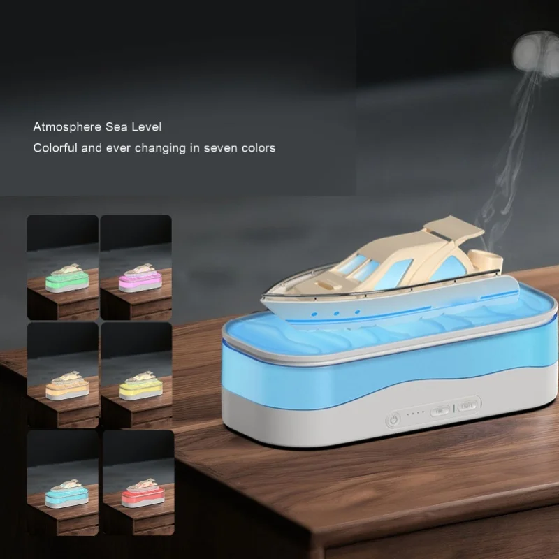 Air Humidifier Essential Oil Diffuser Ship Shaped With 7 Color Light Cool Mist Ultrasonic Humidifier For Room Office