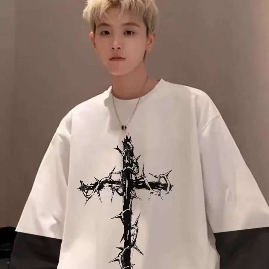 للجنسين طاقم الرقبة تي شيرت الصيف نمط جديد عصري متعدد الاستخدامات عادية جولة الرقبة الأعلى للرجال والنساء إلكتروني طباعة بسيطة Desi