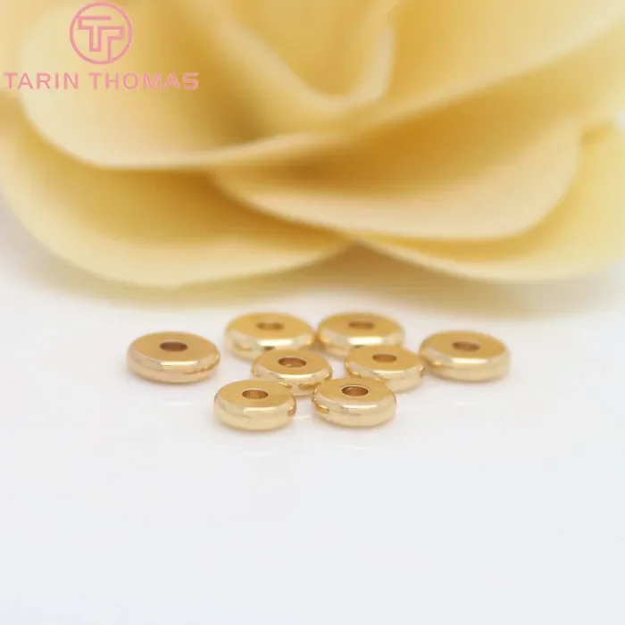 (3052)20PCS 6x2MM 7x1.8MM 24K Gold Color Plated Brass Spacer Beads Flat Bracelet Beads High Quality Diy Jewelry Accessories