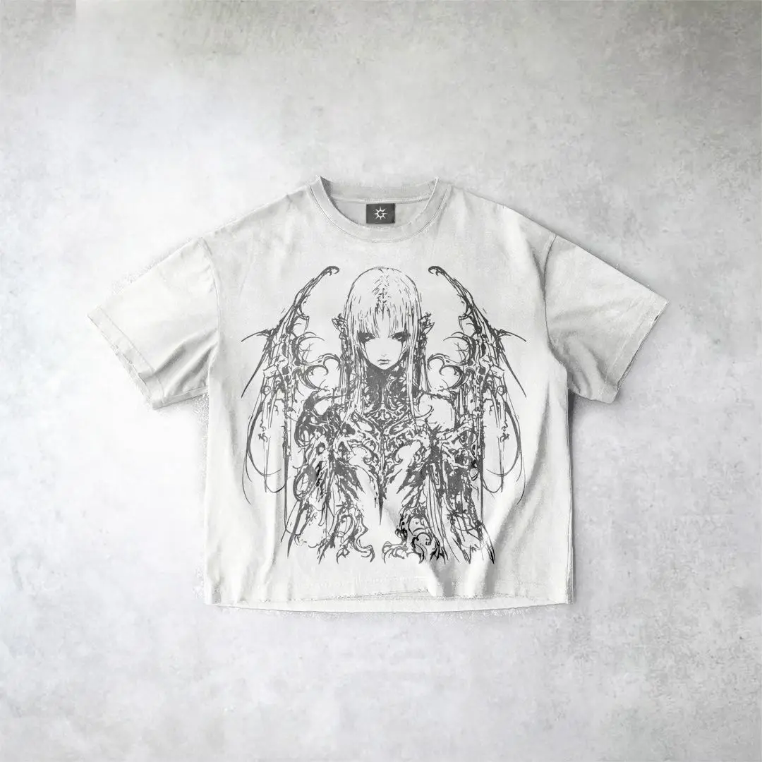 T-shirt graphique imprimé fille gothique pour femme, streetwear surdimensionné, haut court, style américain, Harajuku, vêtements gothiques, Y2K