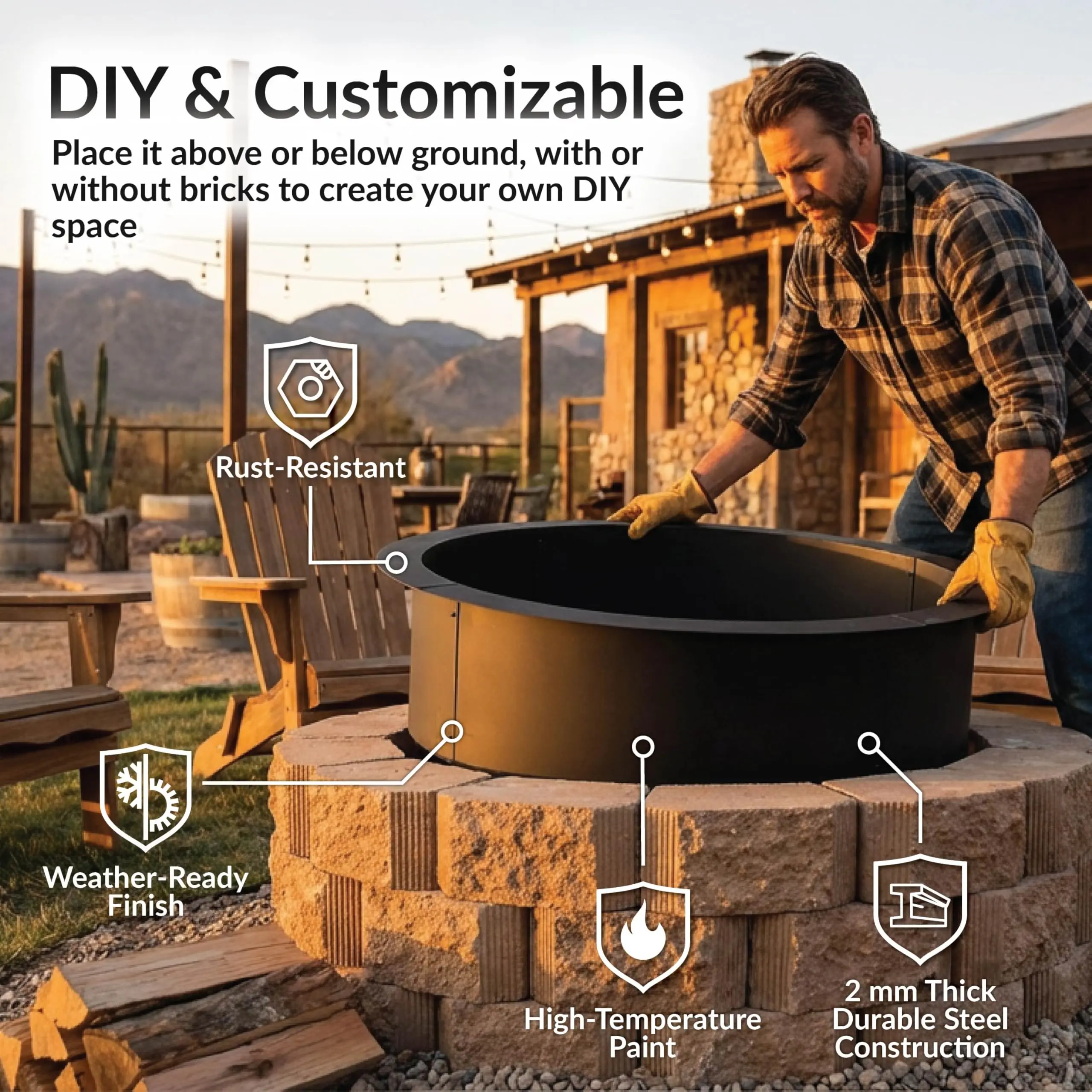 Sunnydaze Heavy Duty Steel Fire Pit Ring Insert, 42