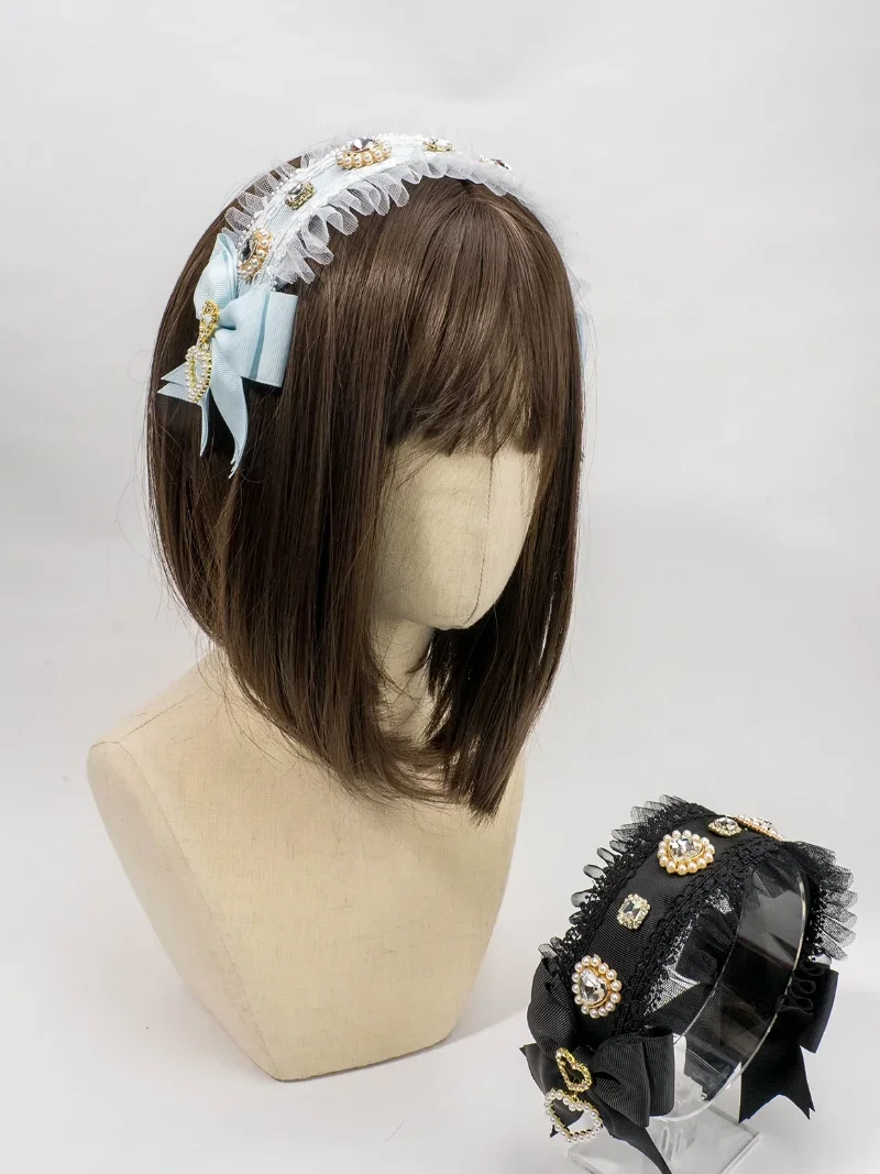 Japanese Mass-Produced Sweet Cute Girls Lolita Headband Clips Love Gem Bow Headband Hair Accessories for Women Hair Bow