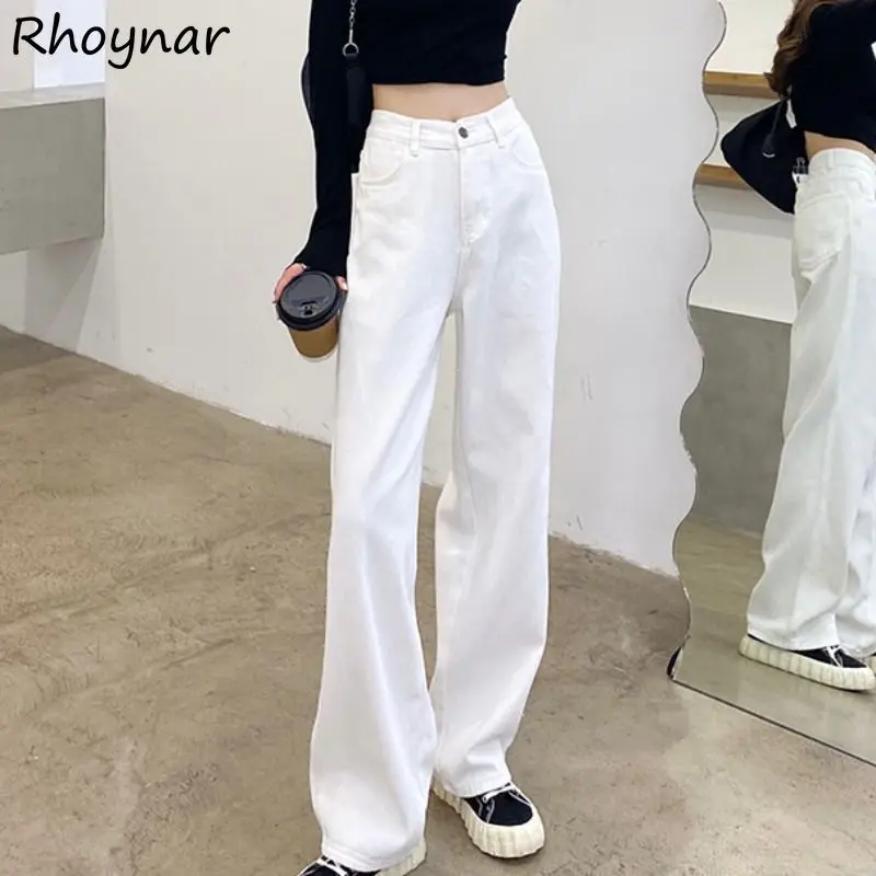 Young Lady Jeans Women Denim Summer Baggy Leisure Korean Style High Waist Wide Leg Sweet Girls All-match College Retros Solid