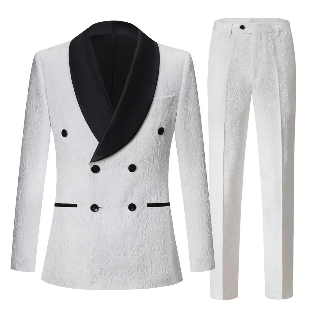 European and American style men's suit with solid color double buttons, two-piece suit