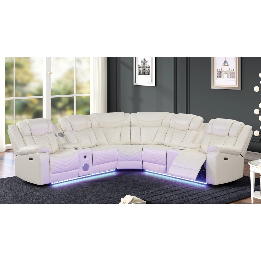 

Modern Recliner Electric Sofa Couch USB Europe Design Corner With Two Storage Console Air Leather Manual Sectional