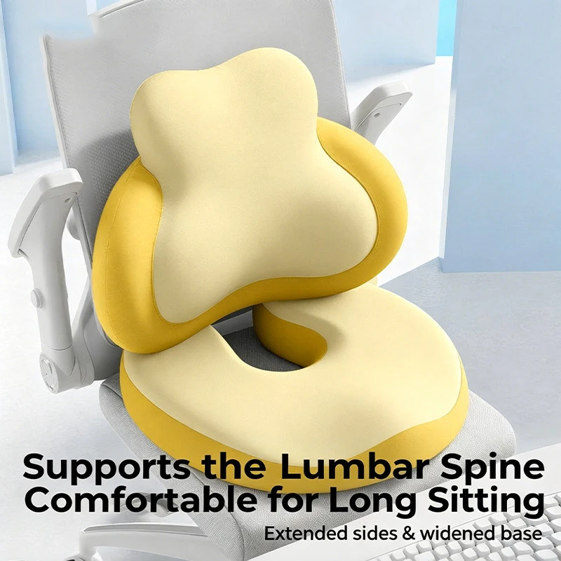 Headrest & Lumbar Cushion Set Ergonomic Portable Memory Foam Pain Relief Bolster for Home Sofa Desk Office Workers Drivers