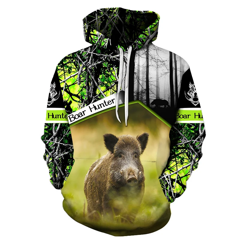 Animal Wilderness novità felpa con cappuccio da uomo stampata in 3D con cappuccio cacciatore di cinghiale Plus Size Street Wear Pullover abbigliamento sportivo Casual