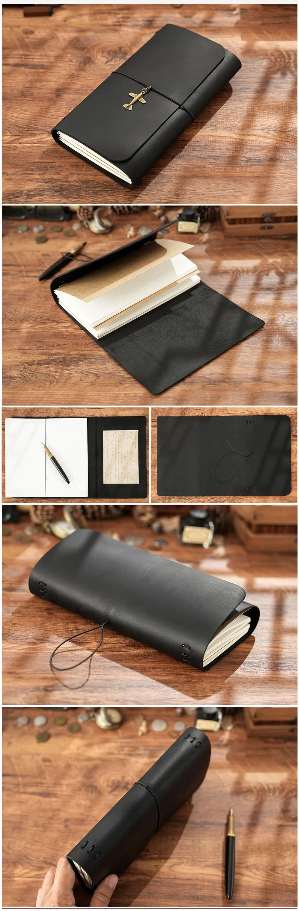 A5 Three Fold Journal Real Leather Notebook Refillable Vintage Style Diary Traveler Note Books Back to School Gift