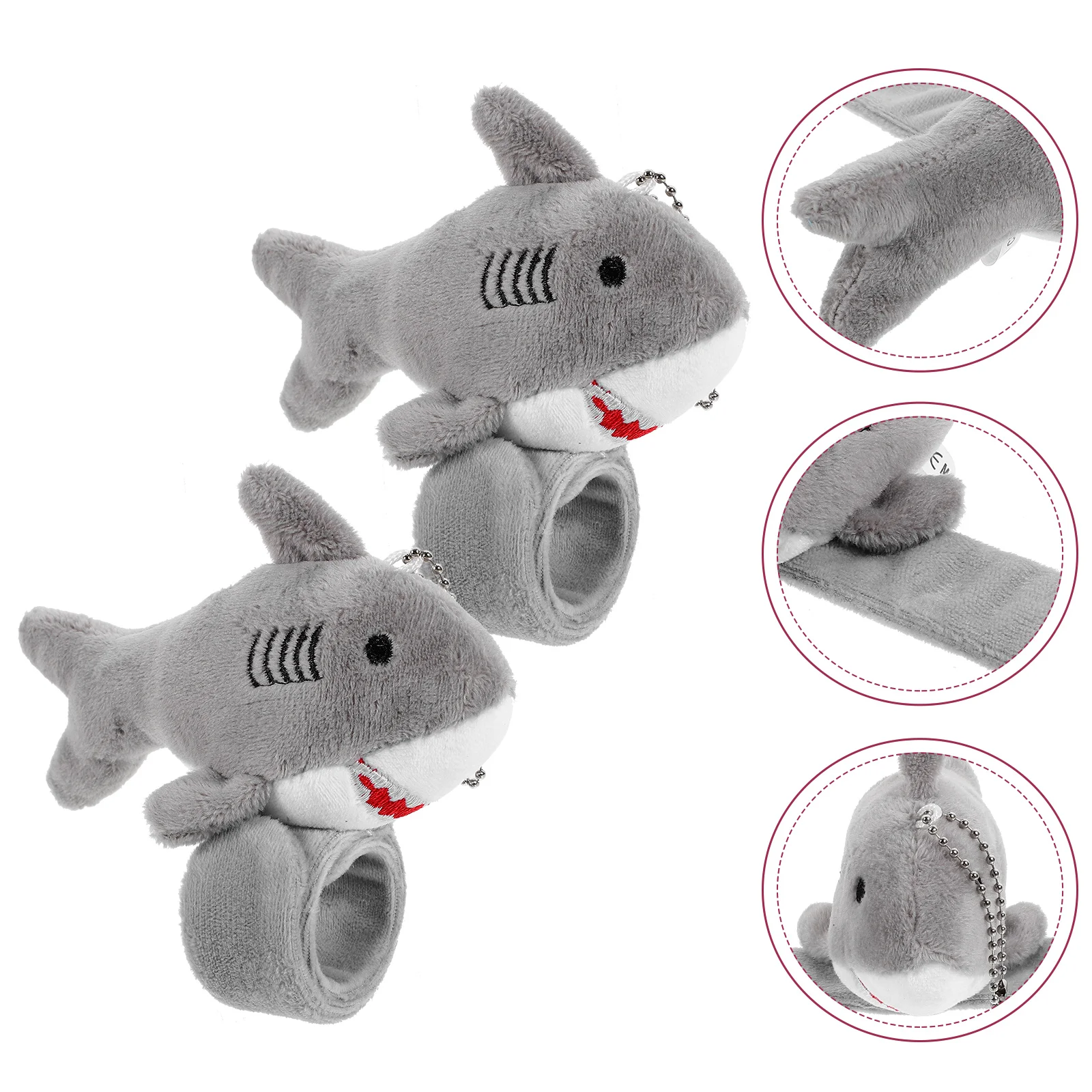 

2 Pcs Shark Plush Snap Ring Kids Slap Band Animal Wrist Bracelets Children Cute Stuffed Bands Party Cartoon Tape