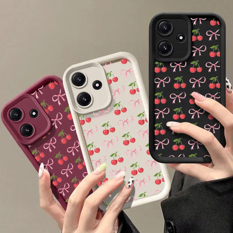 Bow Cherry  Fashine Phone Case For Xiaomi 11 LITE NE 12T 14 5G POCO C61 F3 GT F4 F5 X3 X4 X5 M3 M6 Shockproof Soft Cover Coque