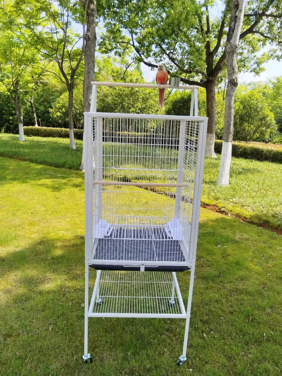 Interactive Luxury Villa-Style Big Large Bird Cages Metal Parrot Cage on Stand and  Roller Base for Parrots