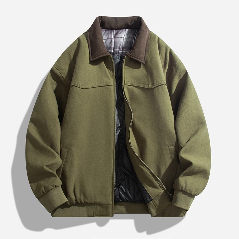 Men's Washed Cotton Clothes Autumn Winter New Solid Color High Quality Fabric Casual Business Lapel Jacket Men's Thermal Jacket