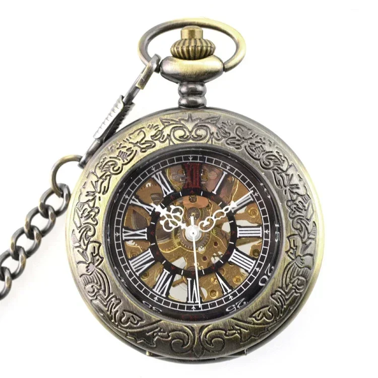 

Bronze Steampunk Pocket Watch Retro Mechanical Pocket Watches Skeleton Vintage Pocket Fob Watch Chain PJX1734