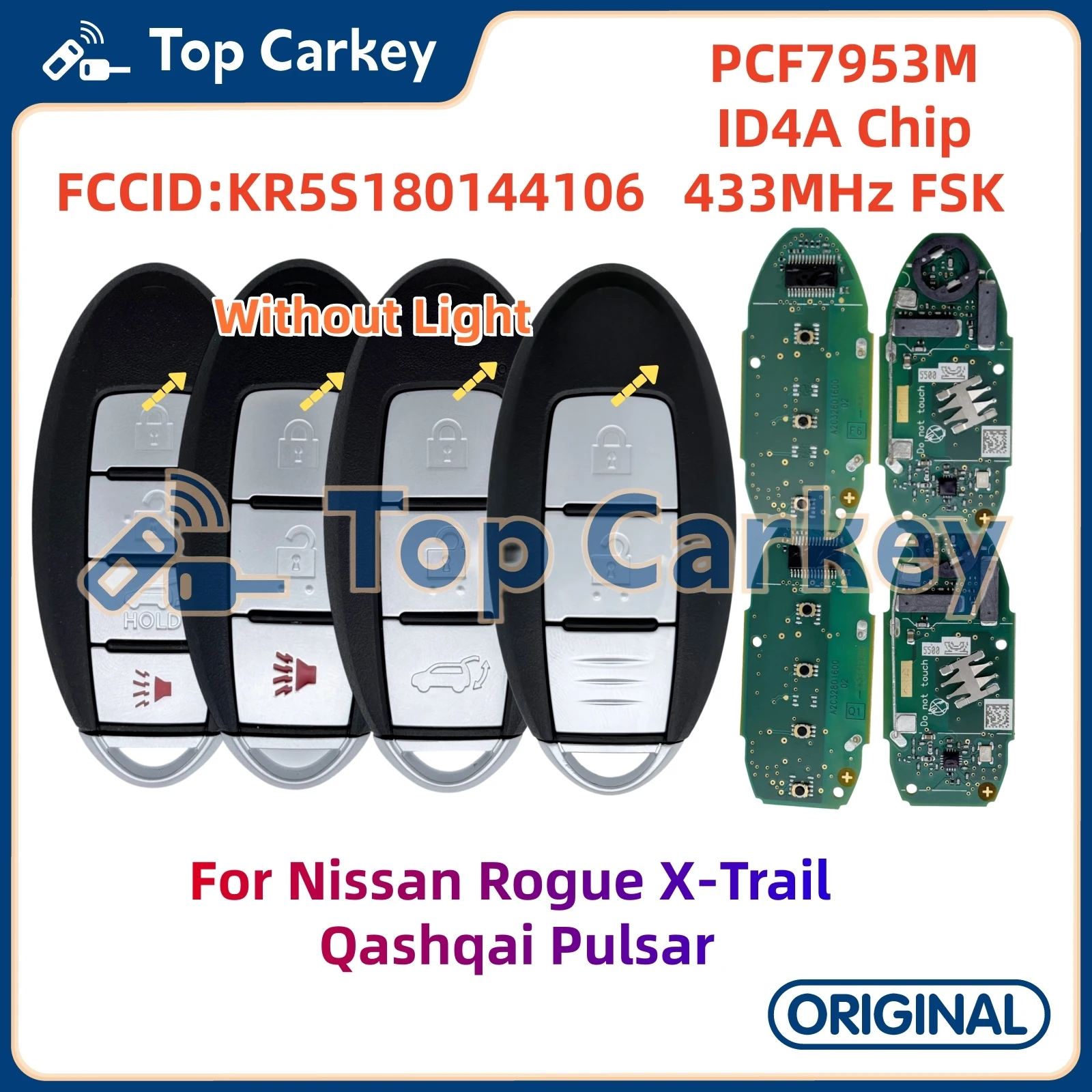 TopCarkey S180144104 KR5S180144106 Original Smart Remote Key ID4A PCF7953M 433MHz for Nissan X-Trail Rogue Qashqai Pulsar