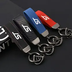 Car Key Chain Luxury Genuine Leather Keychain Pure Color Buckle Key Ring Gift Car Keychain Universal For Ford ST Car Accessories