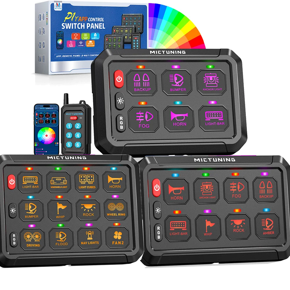 

MICTUNING P1Y6/8/12Pods Switch Panel Wireless Remote App Control Circuit Box RGB Toggle Switch Control Relay System for Trucks