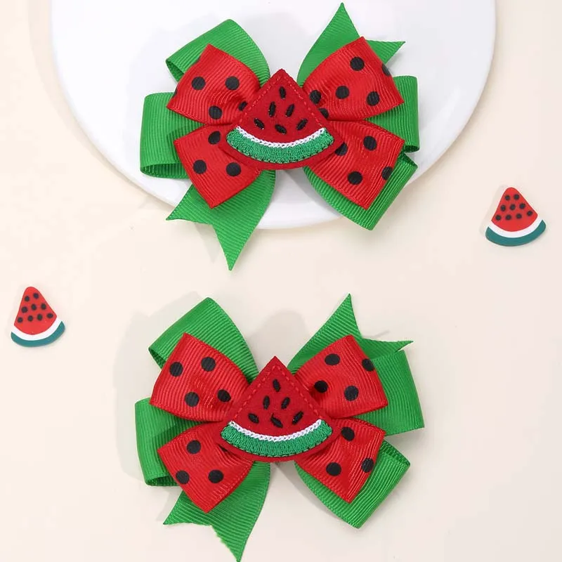 ncmama New Watermelon Hair Bow Clips Summer Butterfly Hairpin for Baby Girl Cute Dot Print Embroidery Barrettes Hair Accessories