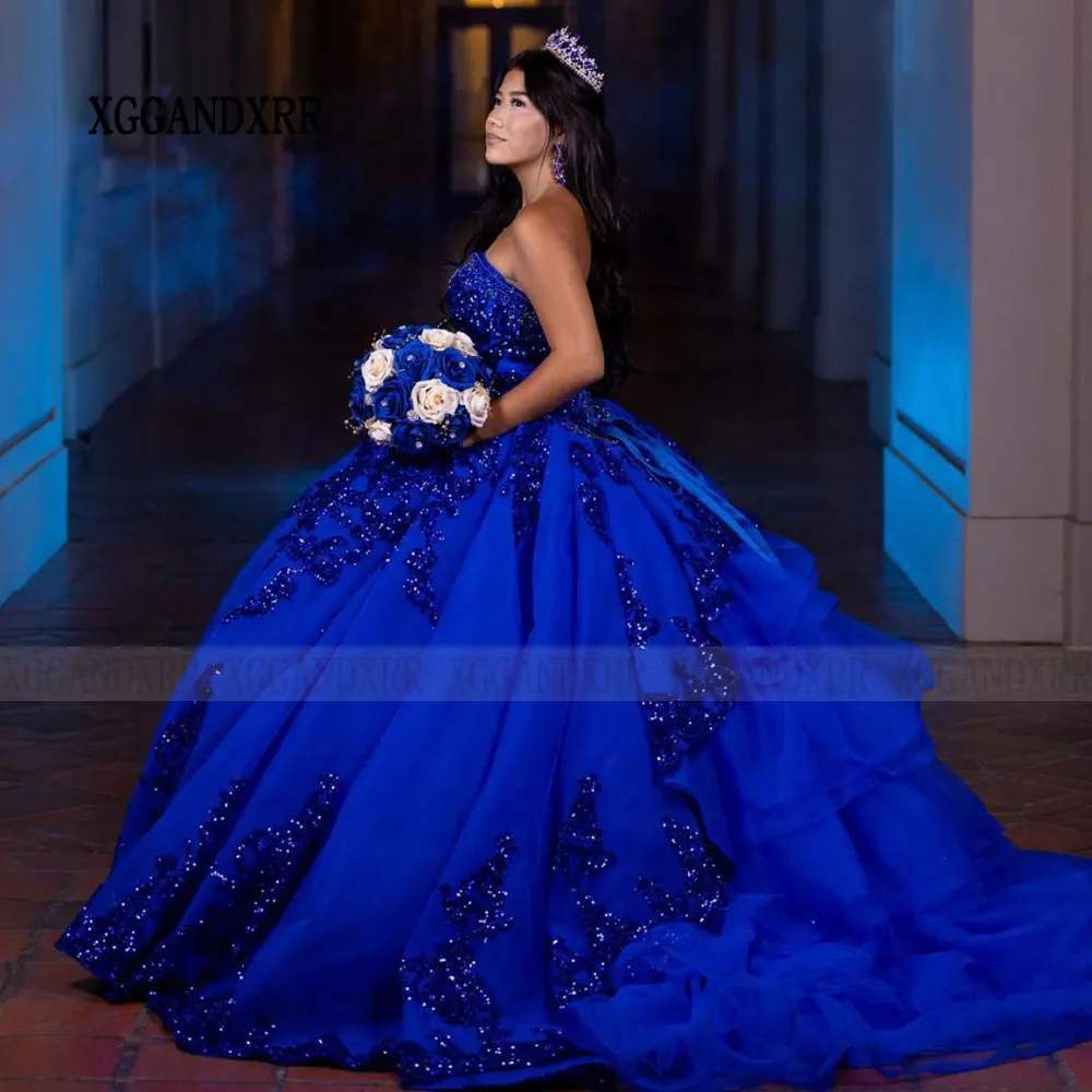 Royal Blue Ball Gown Quinceanera Dresses 2024 Sequin Lace Appliques XV Cinderella Princess Sweet 16 Vestido De 15 Quinceañeras