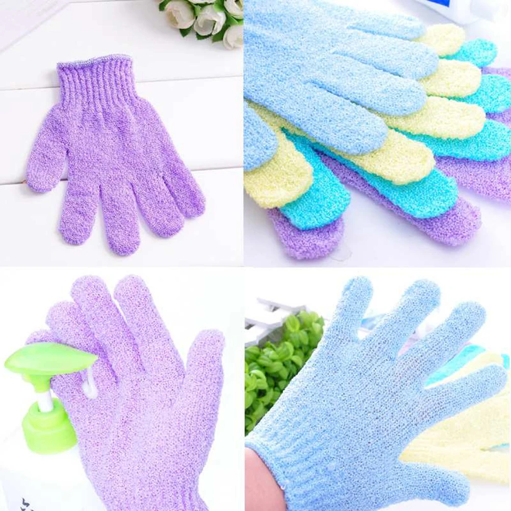 

2pcs Five Finger Bath Gloves Shower Exfoliating Gloves Nylon Body Scrub Exfoliator Quick Dry Stretchy For Men Women Pink