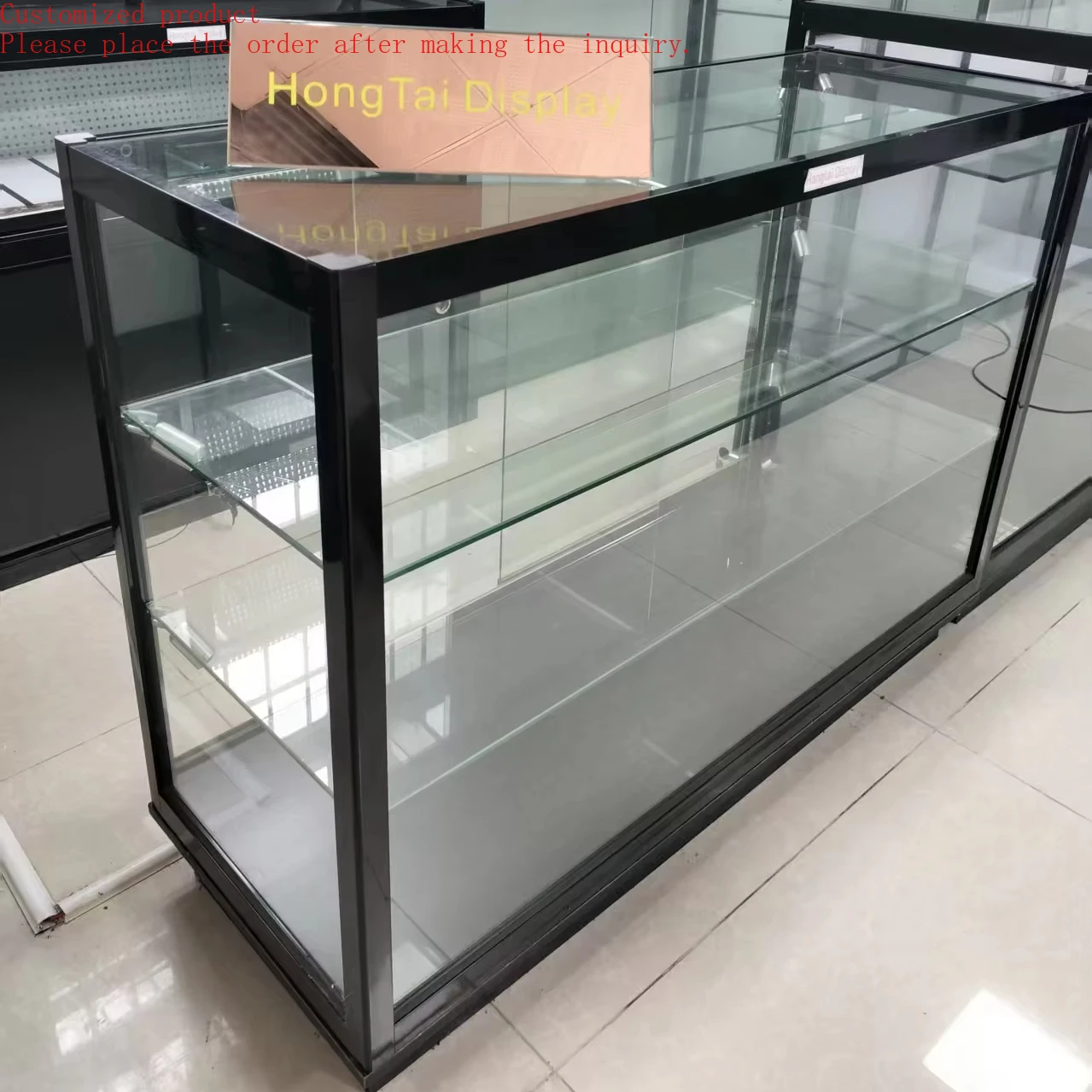 

Custom.Raw Material Molding Wholesale Smoke Shop Display Store Fixture Hot Sale Black Aluminum Frame Cigar Showcase Counter
