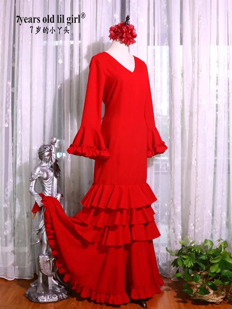 Vestido de dança flamenca espanhol feminino, tecido bielástico, GG20