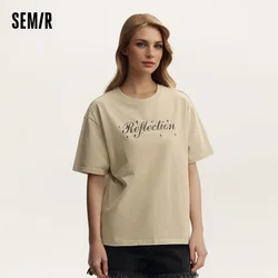 Semir Short-Sleeved T-Shirt For Women Loose And Lazy New In 2024 Summer Vintage Distressed Pullover Shirt Cool