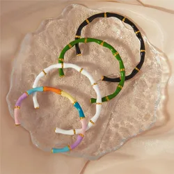 Fashion Bamboo Shape Bracelet Bangle For Women Stainless Steel Gold Plated Multi Color Enamel Women's Hand Bracelets Bangles