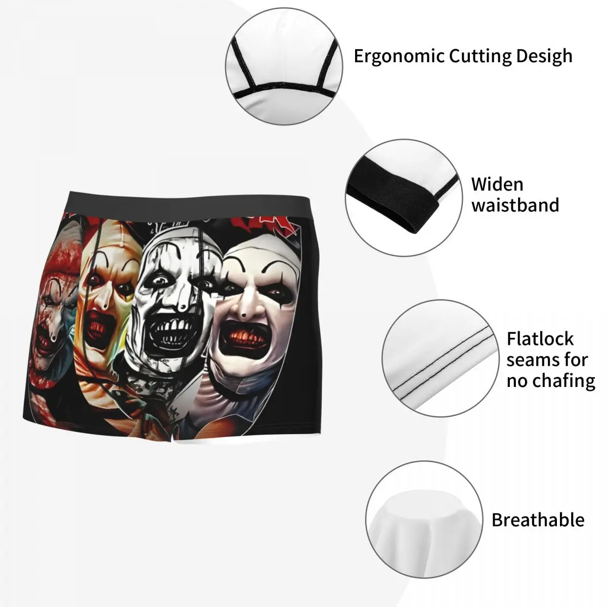 Terrifier Clown Faces Men\'s Underwear Boxer Shorts Panties Funny Soft Underpants for Homme Plus Size