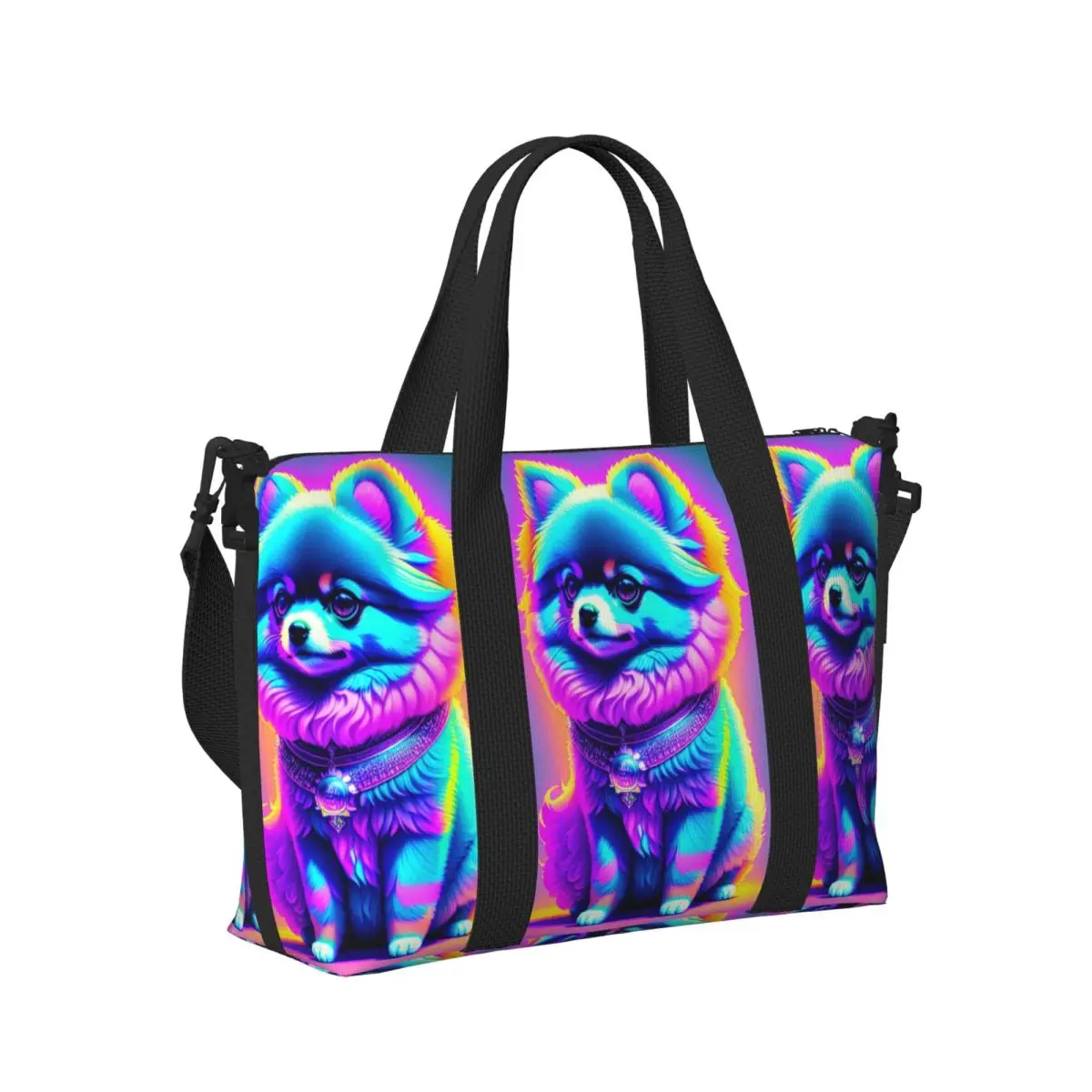 

Pomeranian Puppy Spitz Pom Dog Пляжная дорожная сумка Большая вместительная сумка-тоут для тренажерного зала Йога Женская дорожная сумка для покупок