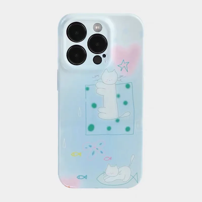 

INS Blue Cartoon Dyed Cat Shockproof Case for IPhone 16E 15 14 13 Pro Max Back Phone Cover for 12 11 Pro Plus 8 7 X XS XR Cover