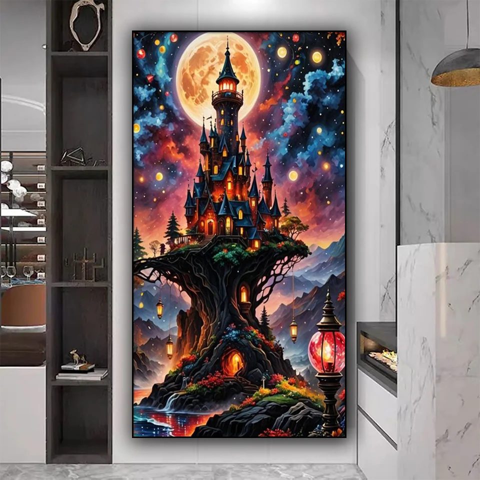 The Castle Tree of the Fairy Tale World Diy Diamond painting Landscape full Square Round Diamond Mosaic Art Large Size home Deco