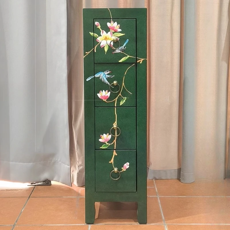 

Painted solid wood four-chest cabinet, rural drawer storage cabinet, camphor wood standing cabinet, storage side cabinet