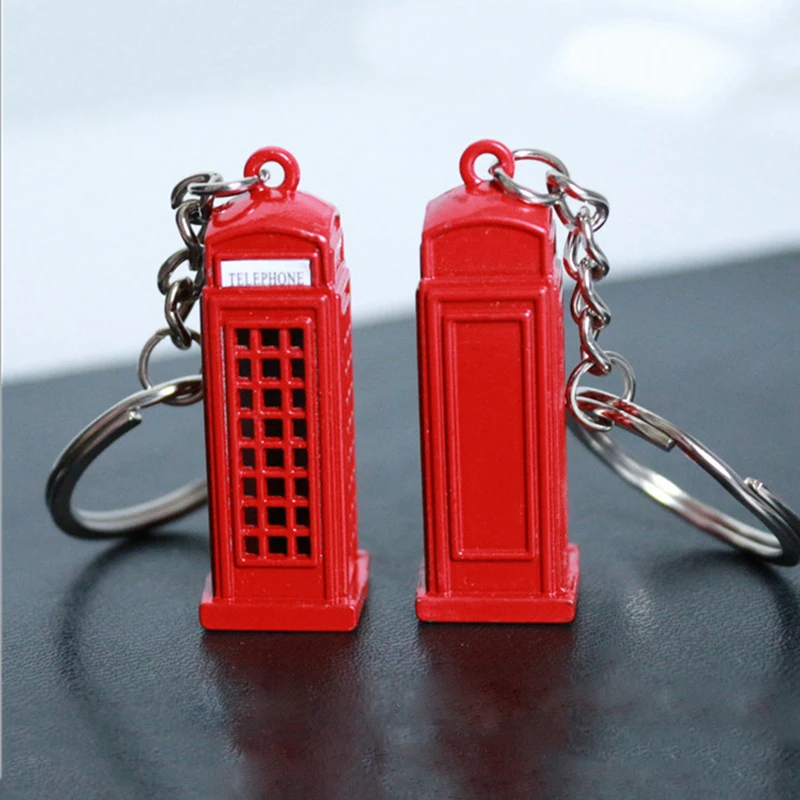 Vintage โทรศัพท์บูธอังกฤษ Miniature London Car Key พวงกุญแจ Diecast พวงกุญแจของขวัญผู้หญิงหญิง SQ