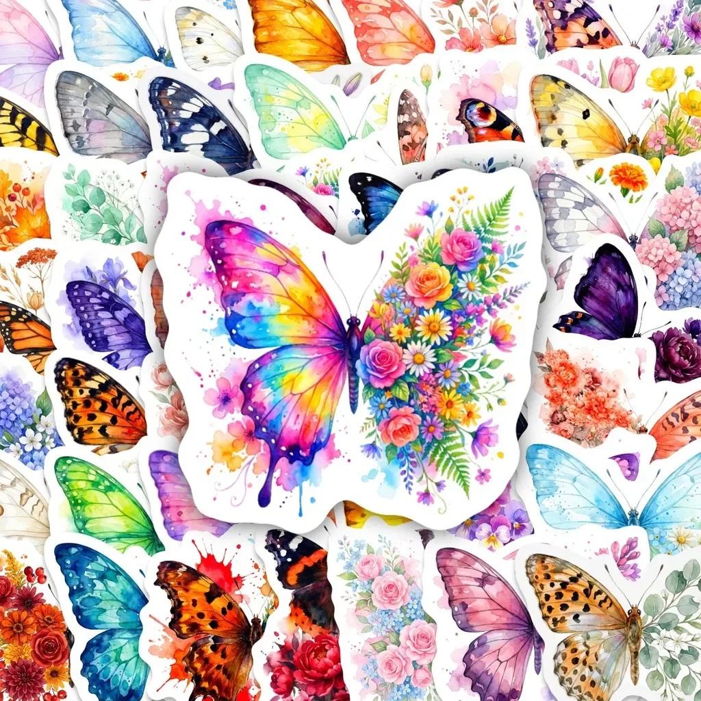 50Pcs Colorful Butterfly Graffiti Stickers,Floral Butterfly Decals for Notebook, Skateboard DIY Decoration Giajar Sticker Store