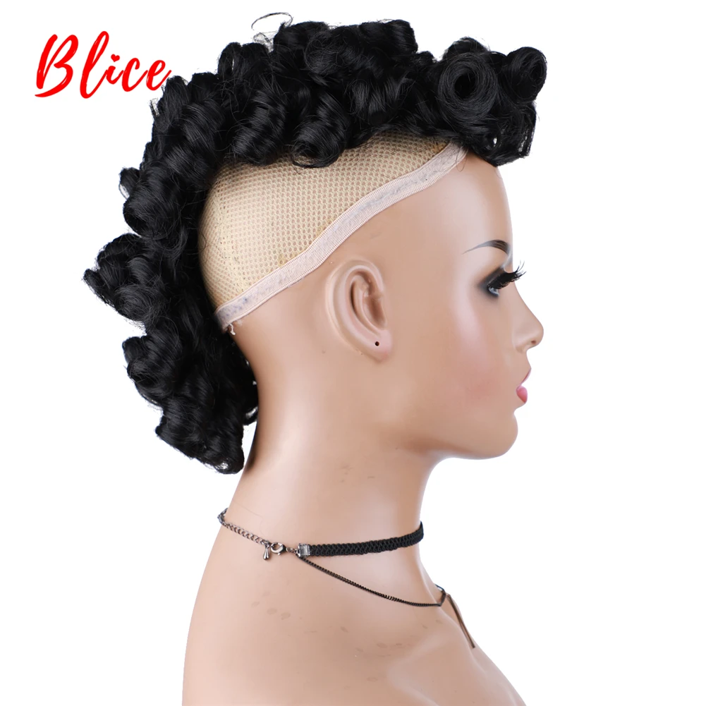 Blice Synthetic High Puff Afro Kinky Curly Short Middle-Part Wig Clips in Hairpiece Hair Extensions Ntural Black Chignon Wig