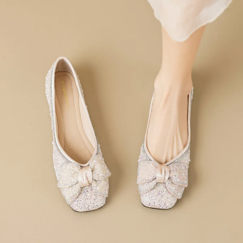

Gorasion Dress Shoes Women's Pointed Toe Square Toe Pumps Butterfly Knot Rhinestones Flat Shoes Elegant Mary Janes Fairy Shoes
